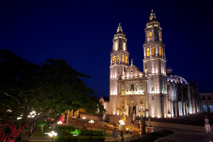 Cathedral of Our Lady of the Immaculate Conception, Campeche, Mexico at Night