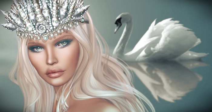 4K Blonde girl with swan