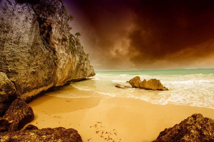 Tulum Coast Mexico with Crag and Waves