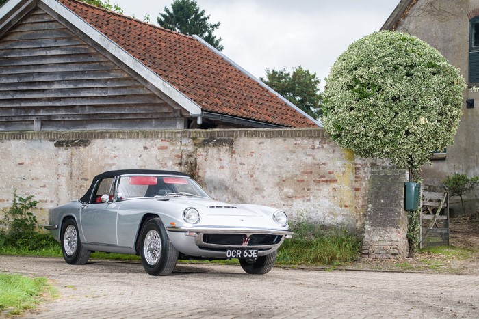 Silver Maserati Mistral Spyder convertible