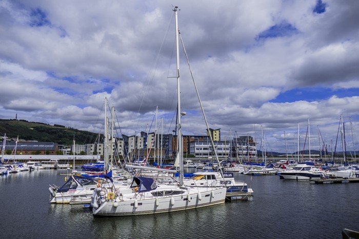 Swansea Marina with Yachts and Buildings