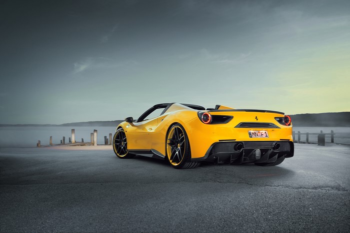 Yellow Novitec 488 Spider Ferrari from behind