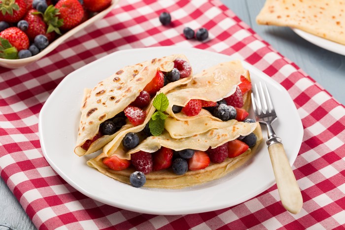 Pancakes with Berries on a Plate with Fork