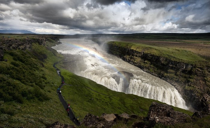 Gullfoss Waterfall with Rainbow in Iceland