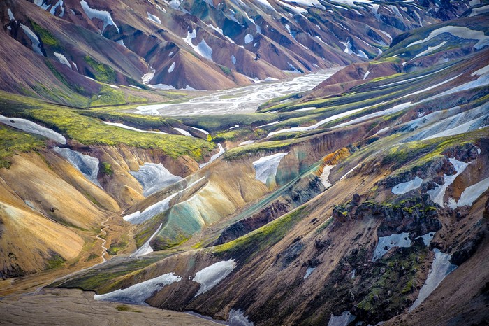 Landmannalaugar, Iceland Mountains with Snow and Moss