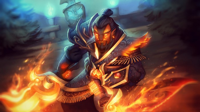 Ember Spirit from DOTA 2 with fiery weapons