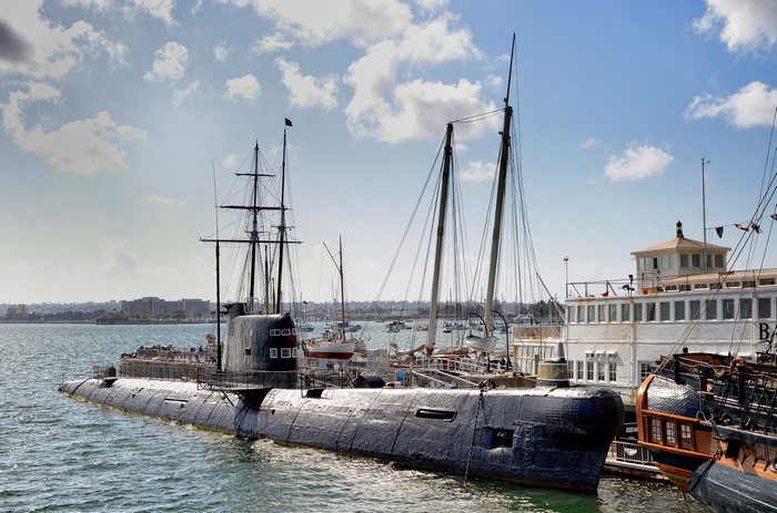 Submarines and ships at the San Diego Maritime Museum