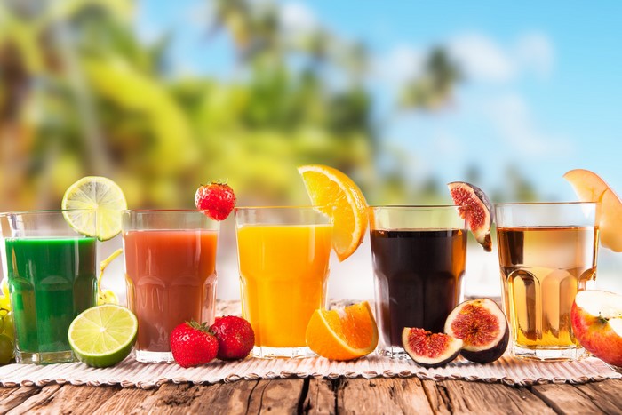 Assortment of Fresh Juices with Fruits