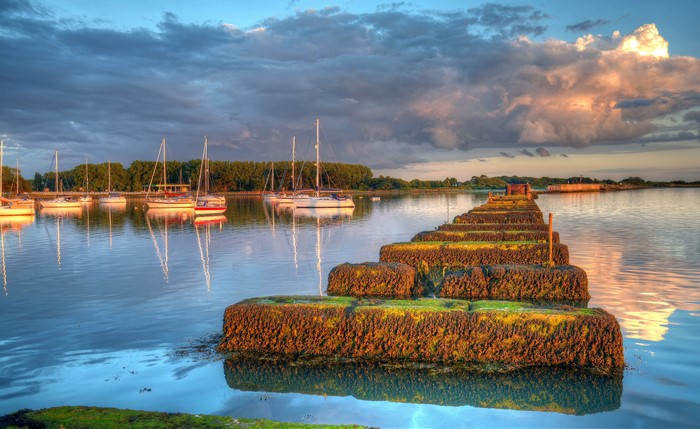 Sailboats docked in a harbor on Hayling Island, England