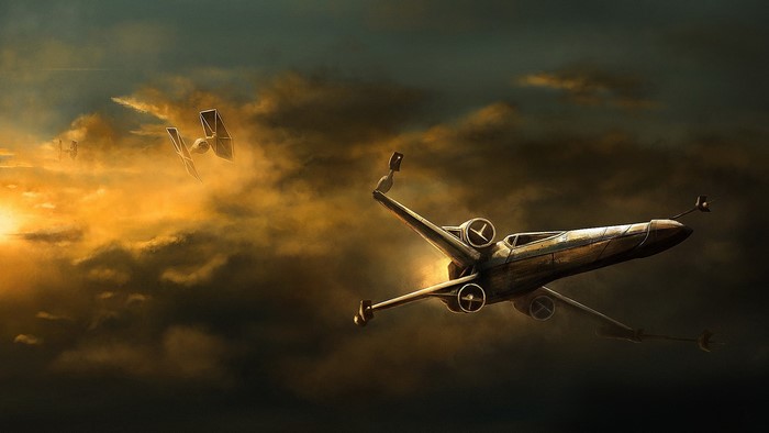 X-Wing and TIE Fighters in the Sky