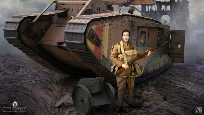 Soldier with Mark tank in World of Tanks