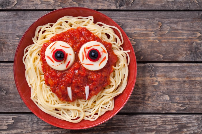 Halloween spaghetti with monster face