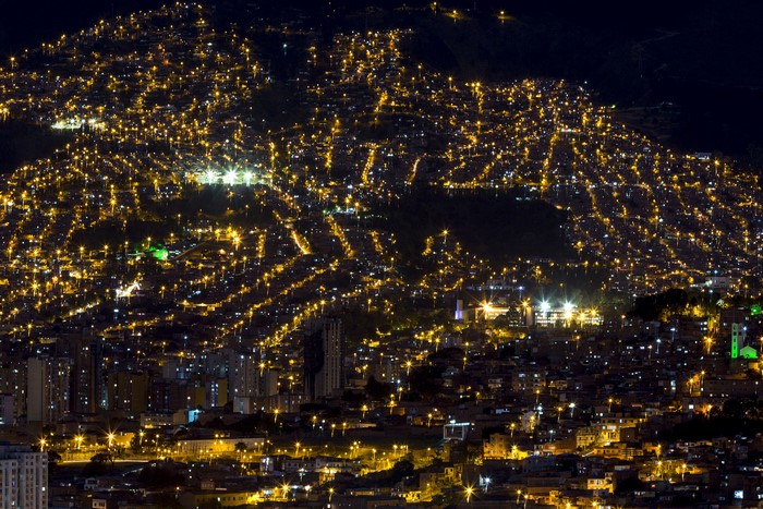 City lights at night in Colombia