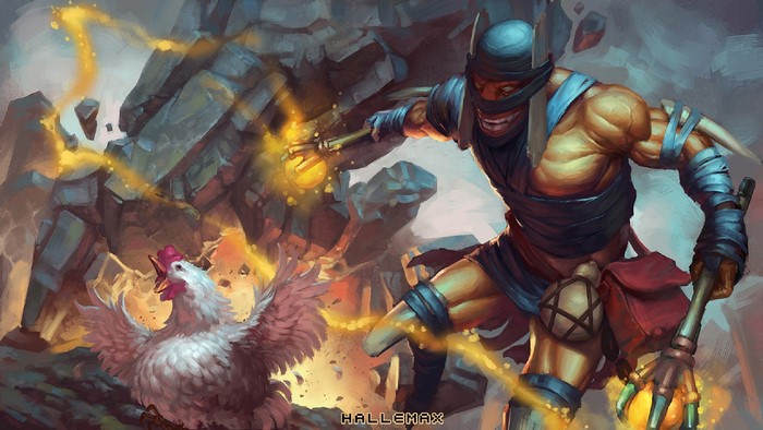 Shadow Shaman from DOTA 2 fighting a chicken