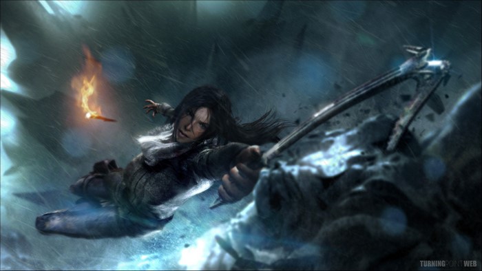 Lara Croft from Tomb Raider in a storm