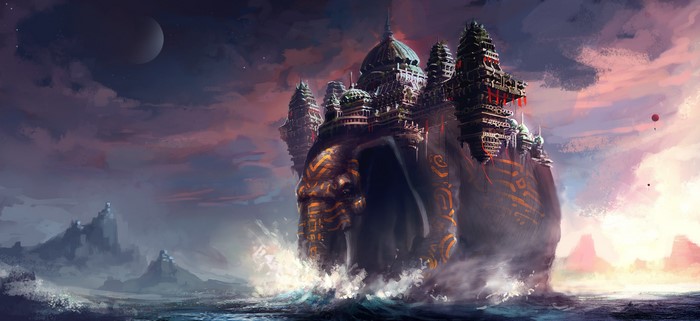 Elephant-shaped island with ancient city in the ocean