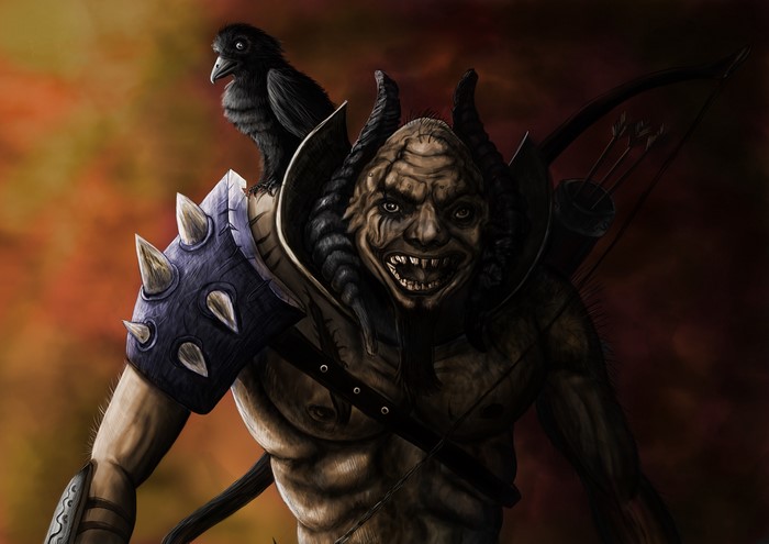 Orc warrior with a crow and bow