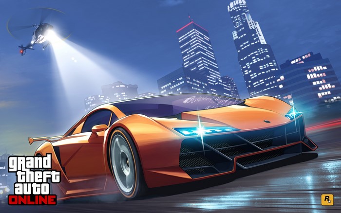 Grand Theft Auto Online: Orange Sports Car and Helicopter