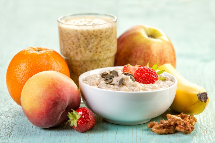 Healthy Breakfast with Fruits and Oatmeal
