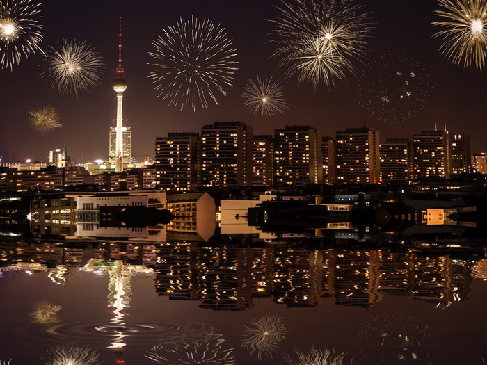 Berlin Skyline with Fireworks and TV Tower