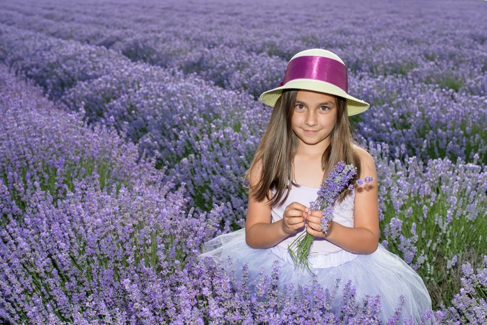 Girl in a Hat in a Lavender Field