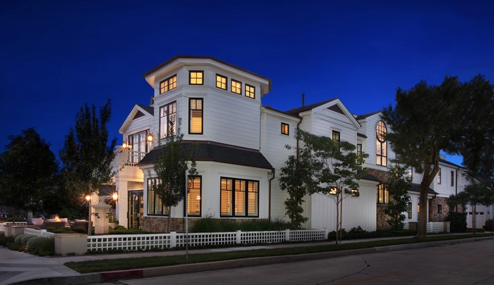 White Modern House Exterior at Night