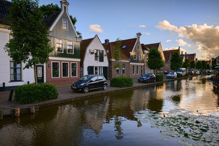 Houses along a canal in Noord Holland, Netherlands
