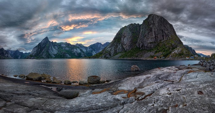 Mountains and lake in Lofoten, Norway