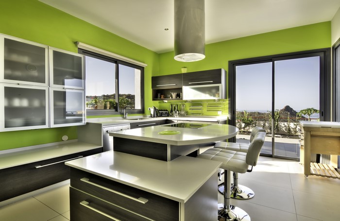 Modern Kitchen with Island and Ocean View