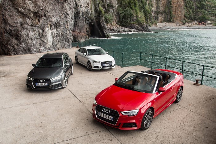 Three Audi A3 cars by the sea