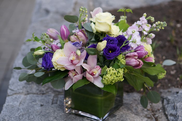 Bouquet with Orchids, Eustoma, and Tulips