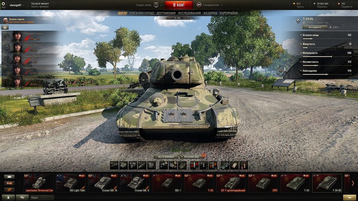 T-34-85 tank in World of Tanks hangar