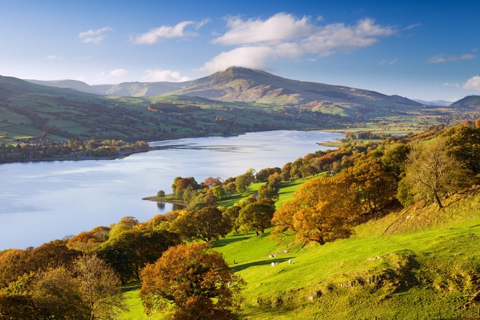 Autumn Scenery of Mountains and Lake in United Kingdom