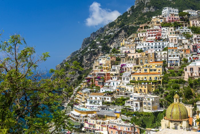4K Italy Positano Houses on Mountainside