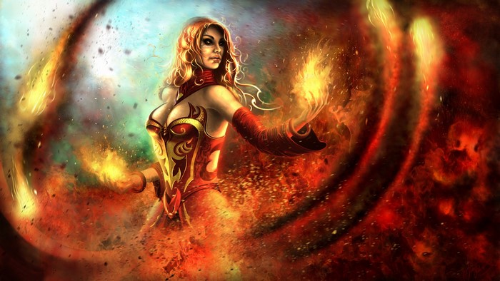 Lina from DOTA 2 conjuring fire magic