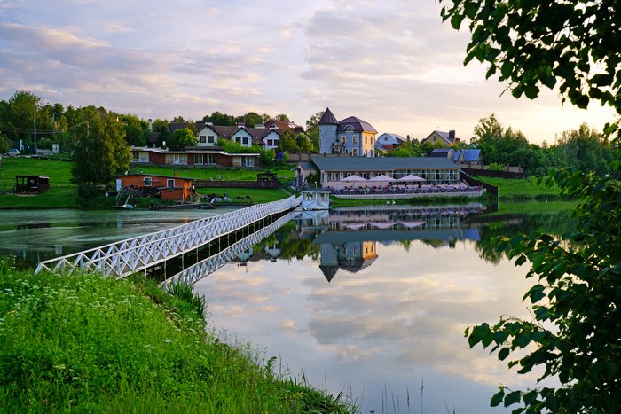 Romashkovo lake Moscow Oblast, Russia with bridge and houses