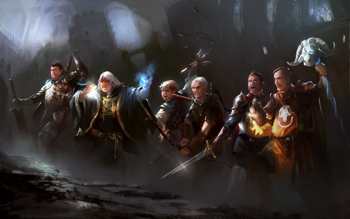 Warriors and Mage in a Dark Setting