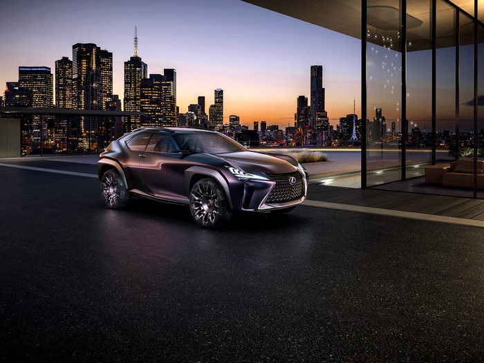 Lexus UX Concept car on a rooftop at dusk