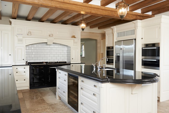 Kitchen Interior Design with Wooden Beams and Island