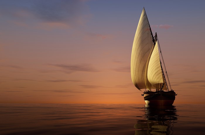 Sailboat on the sea at sunset