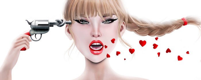 Woman with gun to head and hearts