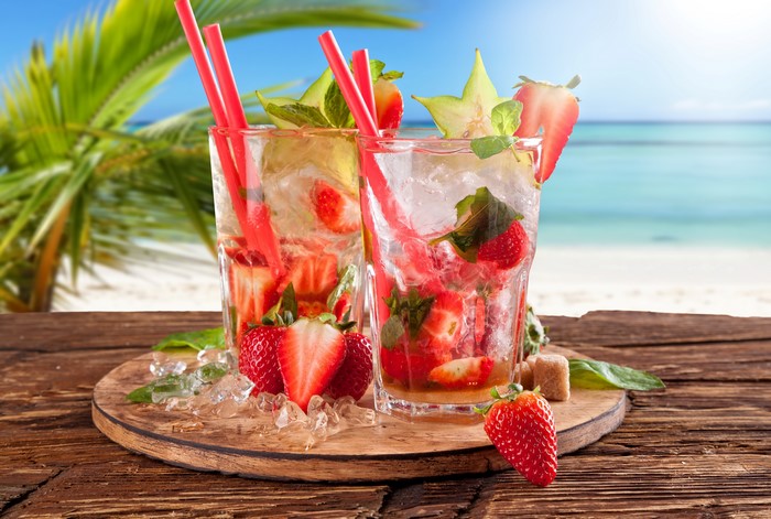 Strawberry Cocktails on a Beach