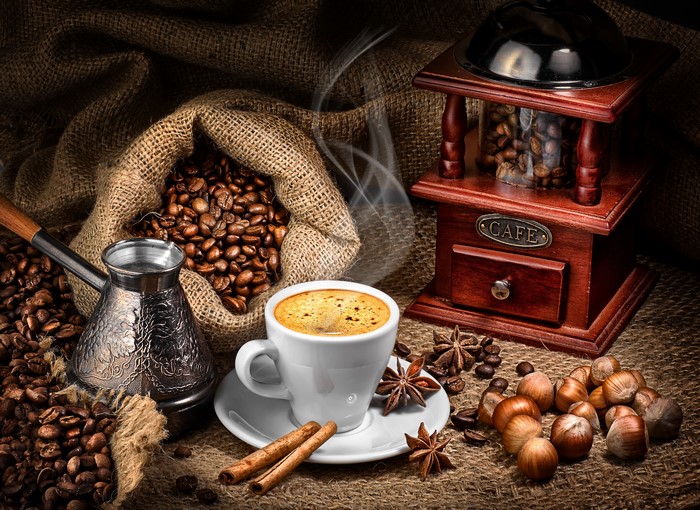 4K Rustic Coffee Setup with Cinnamon and Nuts