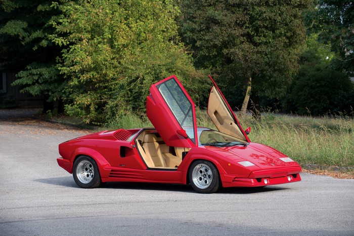 Red Lamborghini Countach 25th Anniversary with Doors Open