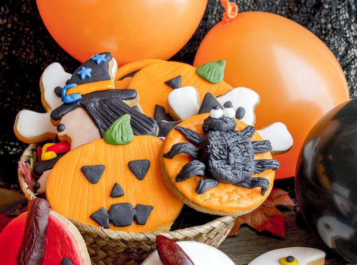 Halloween Cookies with Pumpkins, Witch, and Spider