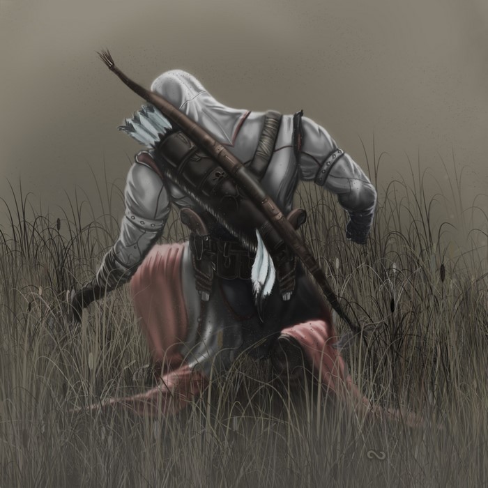 Assassin from Assassin's Creed in a grassy field
