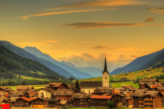 Ulrichen Goms, Switzerland Village with Mountains