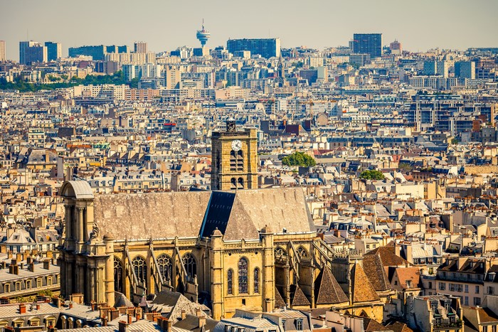 Paris Megapolis with Church Tower and Buildings