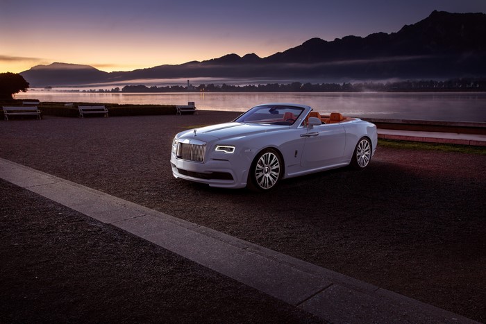 White Rolls-Royce Dawn Cabriolet by Spofec at Sunrise