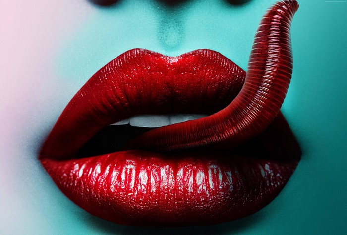 Red Lips with a Worm